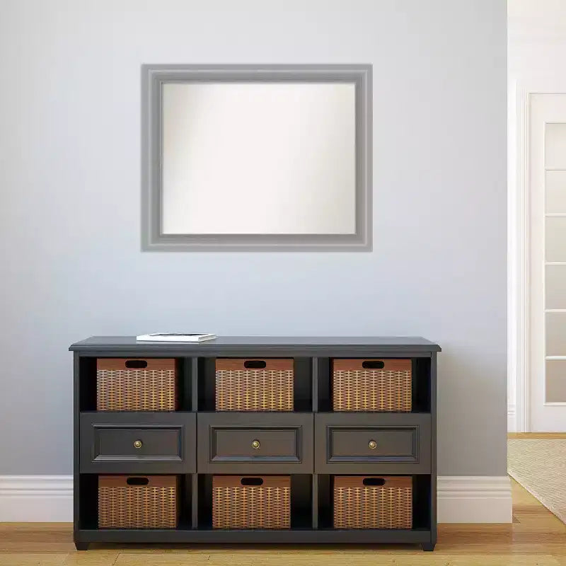 33" x 27" Non-Beveled Peak Polished Nickel Narrow Bathroom Wall Mirror - Amanti Art: Rectangle, Wall Mount, Includes Hardware