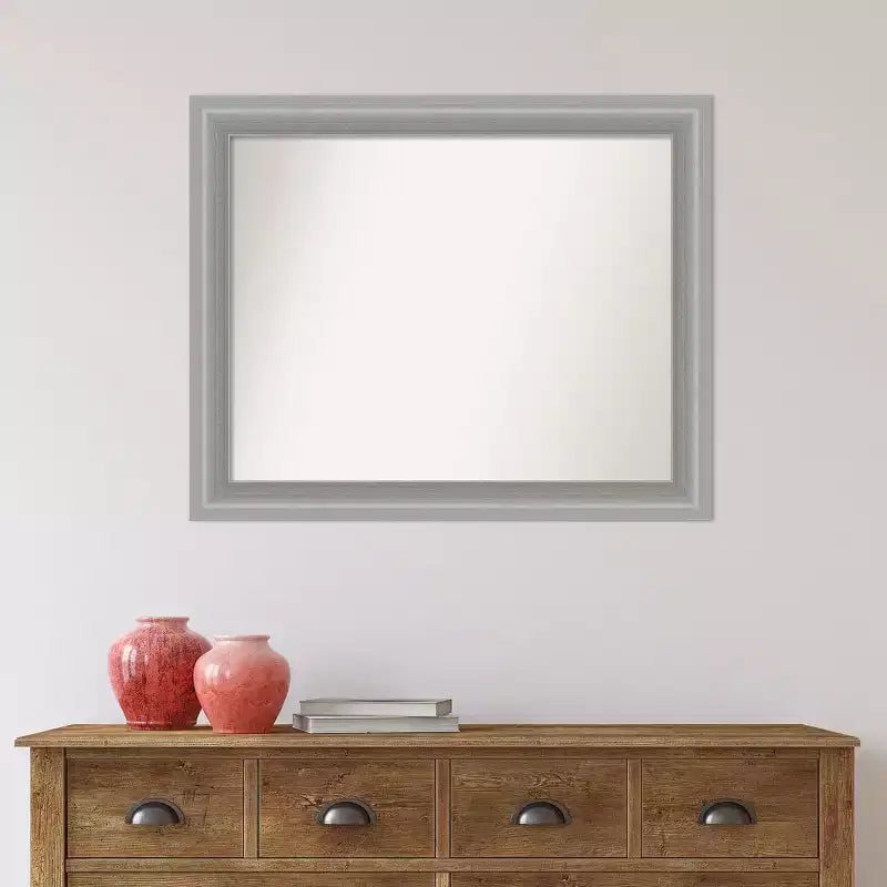 33" x 27" Non-Beveled Peak Polished Nickel Narrow Bathroom Wall Mirror - Amanti Art: Rectangle, Wall Mount, Includes Hardware