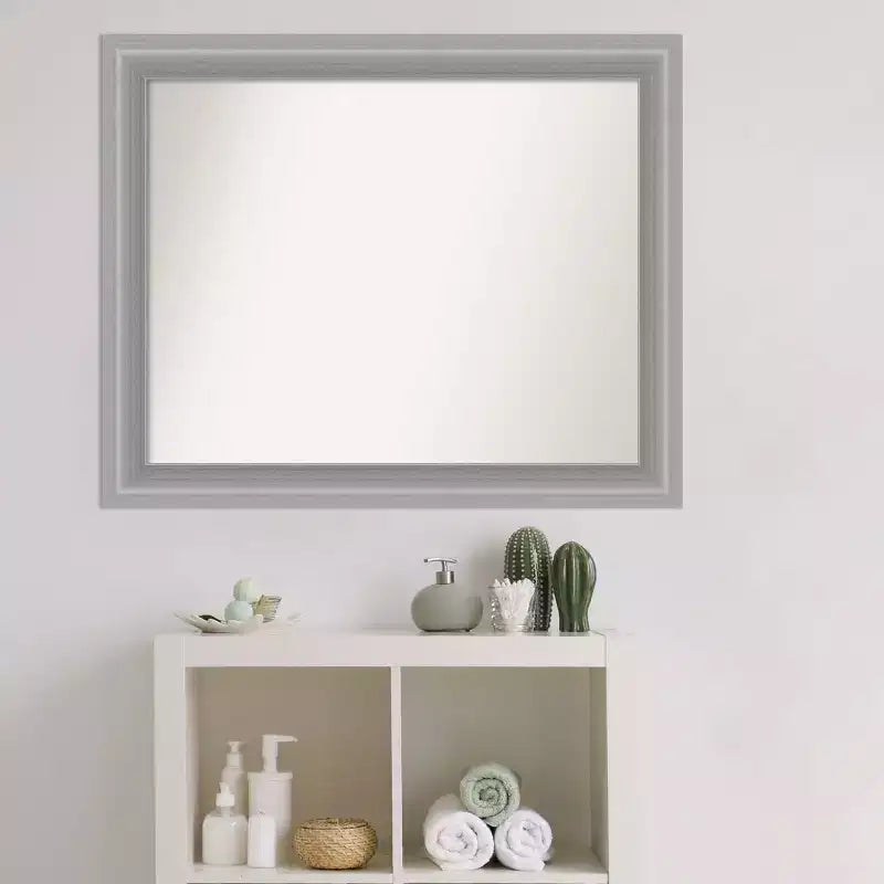 33" x 27" Non-Beveled Peak Polished Nickel Narrow Bathroom Wall Mirror - Amanti Art: Rectangle, Wall Mount, Includes Hardware
