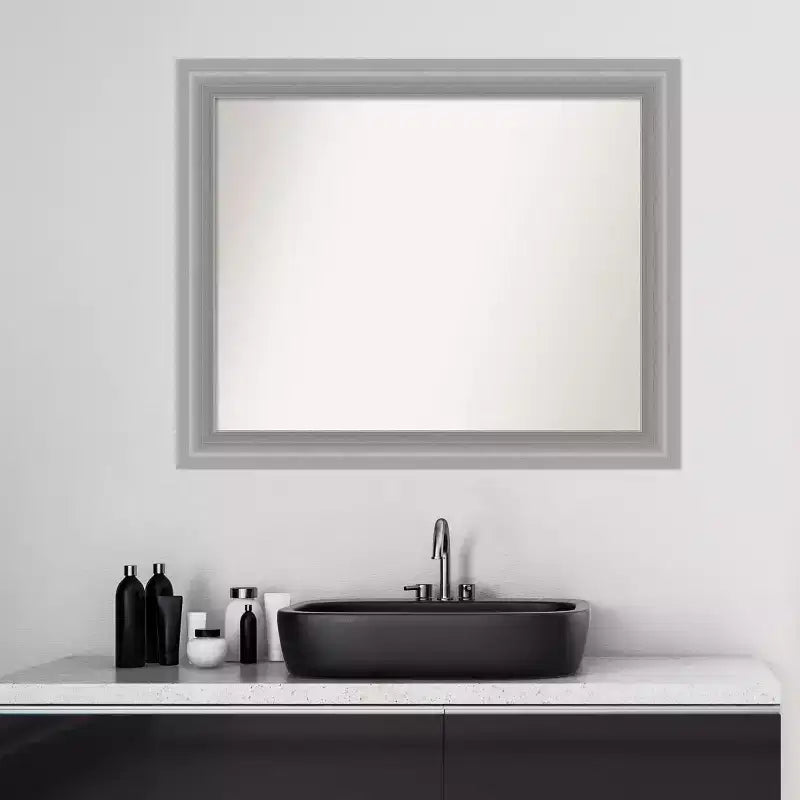 33" x 27" Non-Beveled Peak Polished Nickel Narrow Bathroom Wall Mirror - Amanti Art: Rectangle, Wall Mount, Includes Hardware