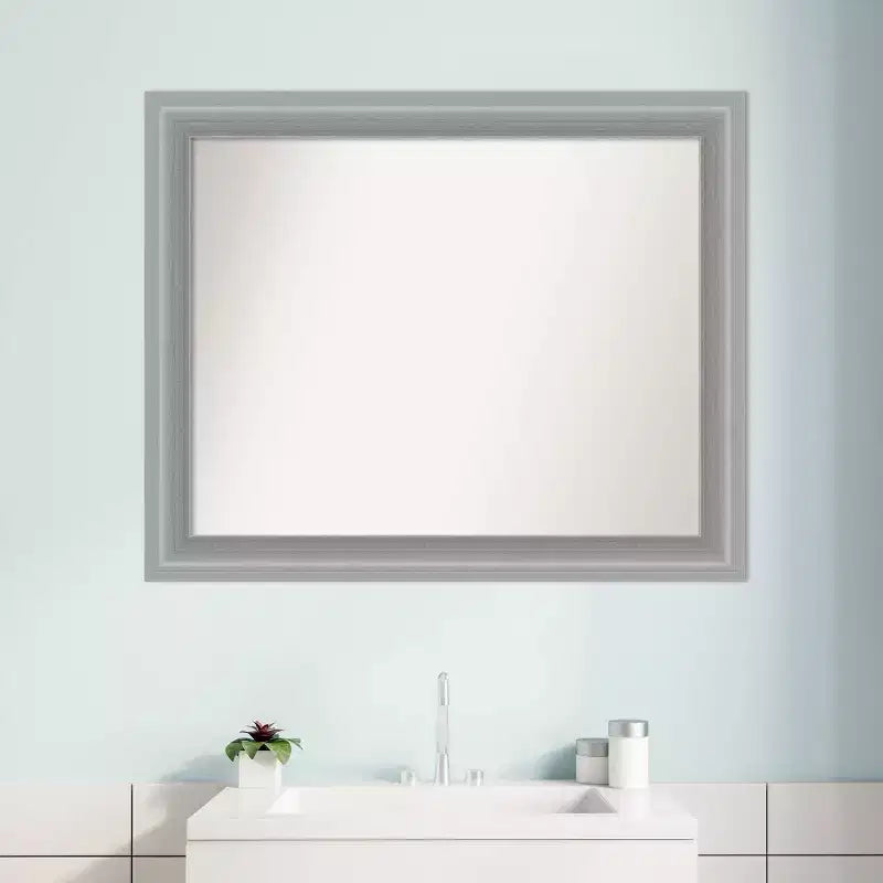 33" x 27" Non-Beveled Peak Polished Nickel Narrow Bathroom Wall Mirror - Amanti Art: Rectangle, Wall Mount, Includes Hardware