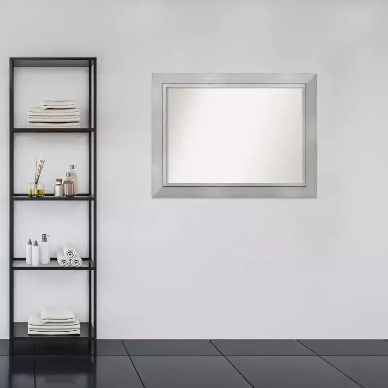 45" x 34" Non-Beveled Romano Silver Wood Bathroom Wall Mirror - Amanti Art: Modern Rectangle, Includes Mount Hardware