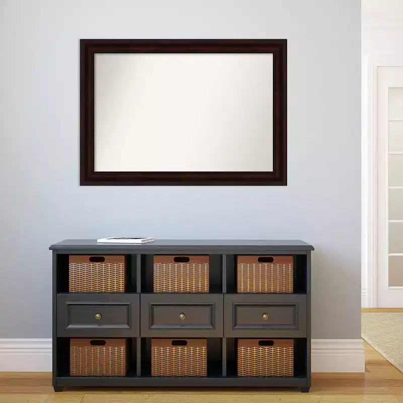41" x 29" Non-Beveled Bathroom Wall Mirror Coffee Bean Brown - Amanti Art: Includes Mounting Hardware