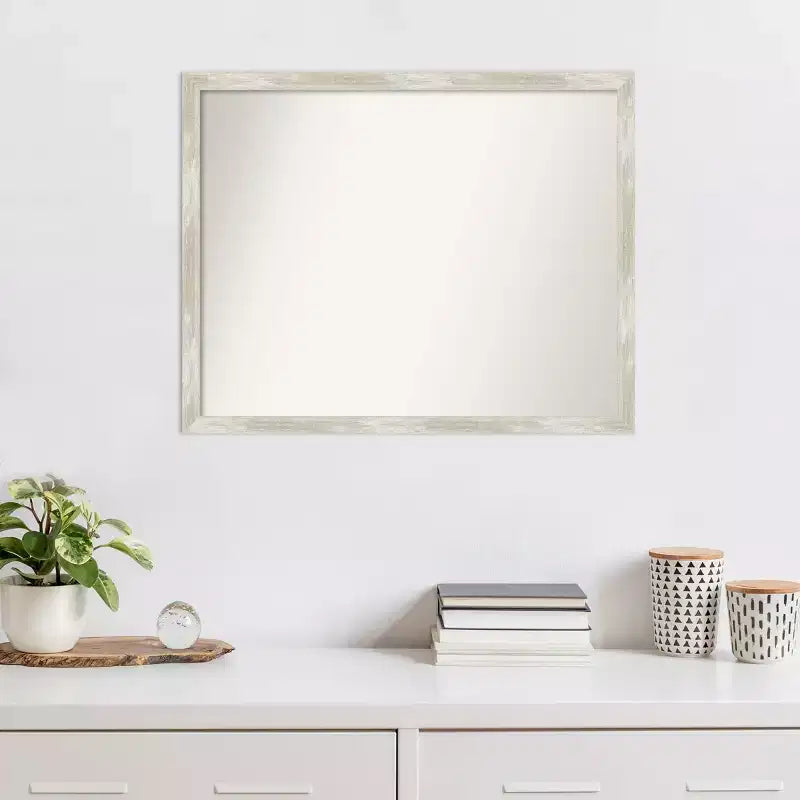 30" x 24" Non-Beveled Crackled Metallic Narrow Wall Mirror - Amanti Art: Rectangle, Polystyrene Frame, Includes Mount Hardware