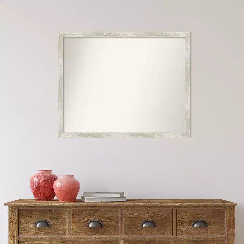 30" x 24" Non-Beveled Crackled Metallic Narrow Wall Mirror - Amanti Art: Rectangle, Polystyrene Frame, Includes Mount Hardware