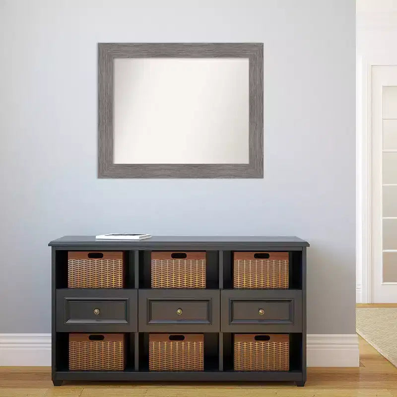 34"x28" Non-Beveled Pinstripe Plank Gray Bathroom Wall Mirror - Amanti Art: Modern Rectangle, Wall Mount