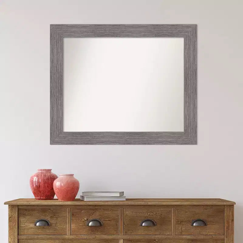 34"x28" Non-Beveled Pinstripe Plank Gray Bathroom Wall Mirror - Amanti Art: Modern Rectangle, Wall Mount
