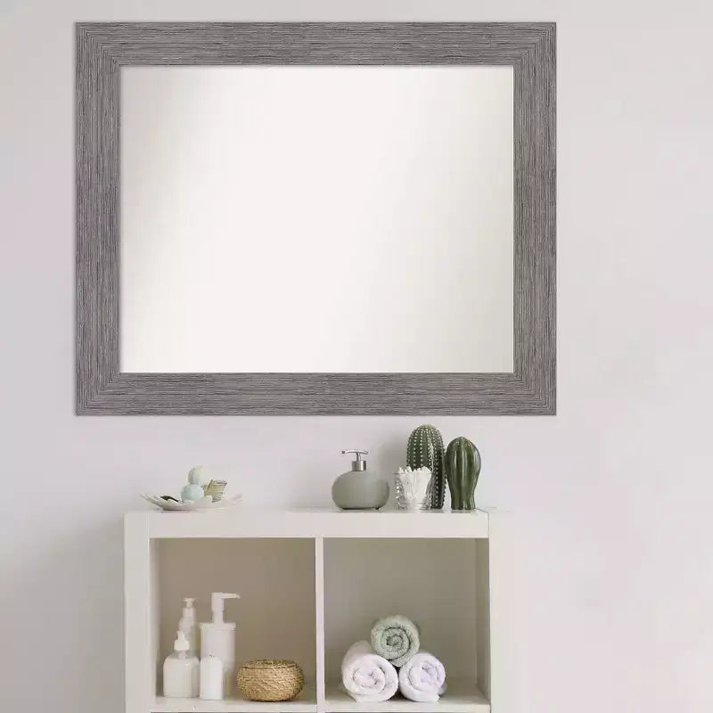 34"x28" Non-Beveled Pinstripe Plank Gray Bathroom Wall Mirror - Amanti Art: Modern Rectangle, Wall Mount