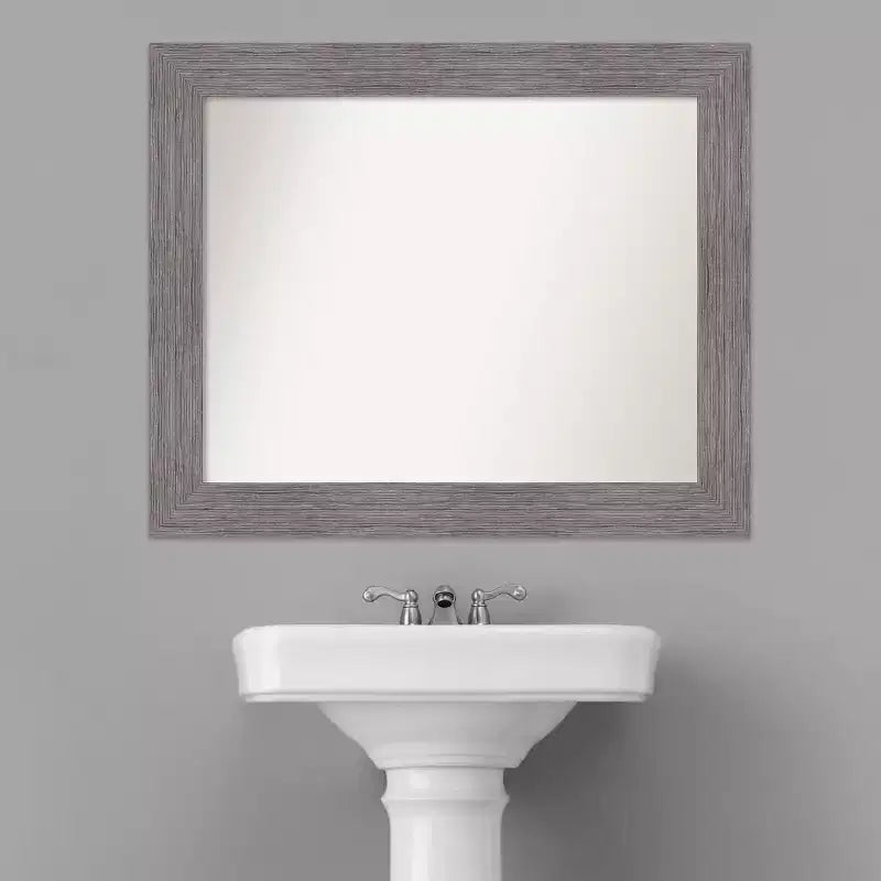 34"x28" Non-Beveled Pinstripe Plank Gray Bathroom Wall Mirror - Amanti Art: Modern Rectangle, Wall Mount
