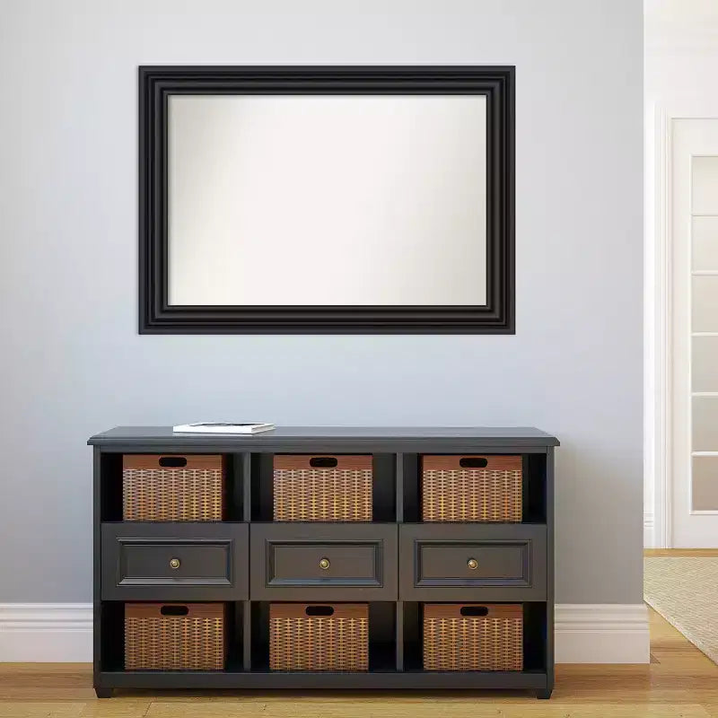 Amanti Art 42"x30" Non-Beveled Colonial Bathroom Wall Mirror Black: Modern Style, Polystyrene Frame, Wall Mounted