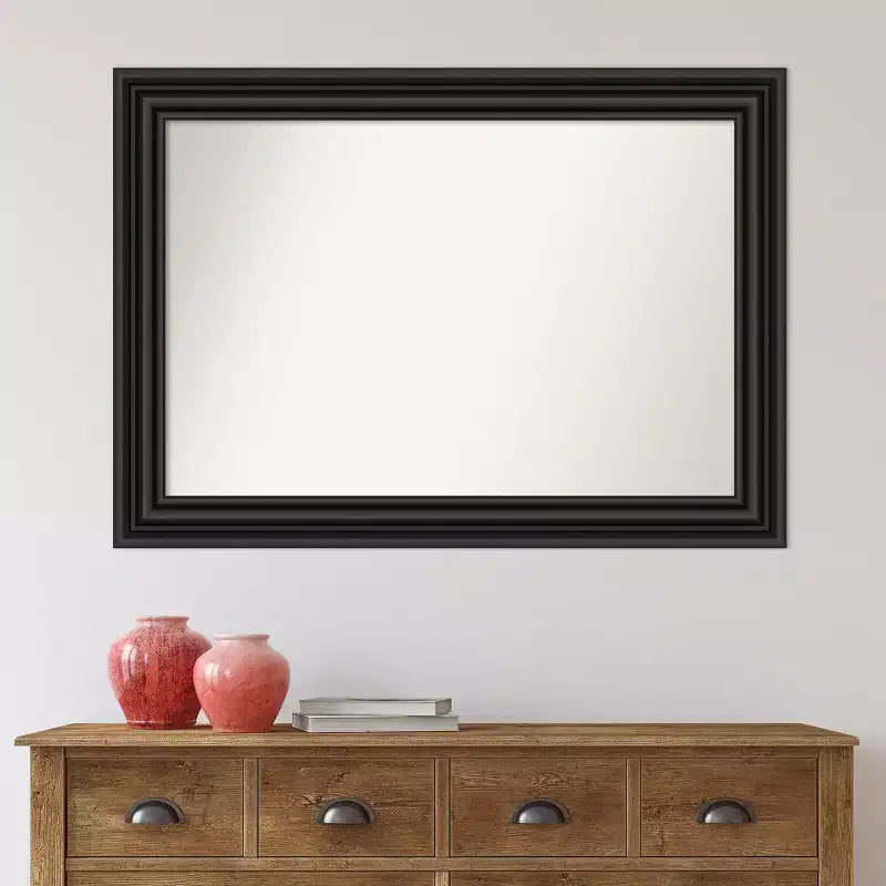 Amanti Art 42"x30" Non-Beveled Colonial Bathroom Wall Mirror Black: Modern Style, Polystyrene Frame, Wall Mounted