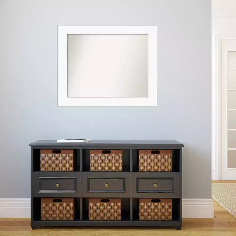 34" x 28" Non-Beveled Cabinet Bathroom Wall Mirror White - Amanti Art: Rectangle, Polystyrene Frame, Wall Mounted