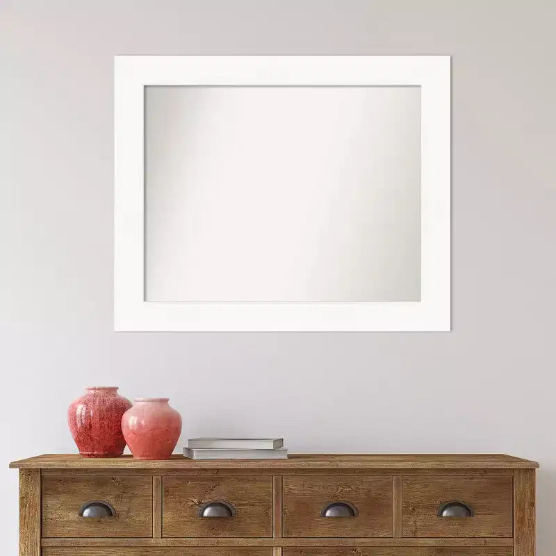 34" x 28" Non-Beveled Cabinet Bathroom Wall Mirror White - Amanti Art: Rectangle, Polystyrene Frame, Wall Mounted