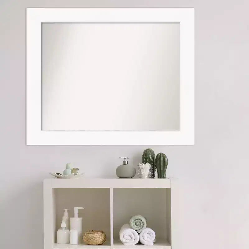 34" x 28" Non-Beveled Cabinet Bathroom Wall Mirror White - Amanti Art: Rectangle, Polystyrene Frame, Wall Mounted