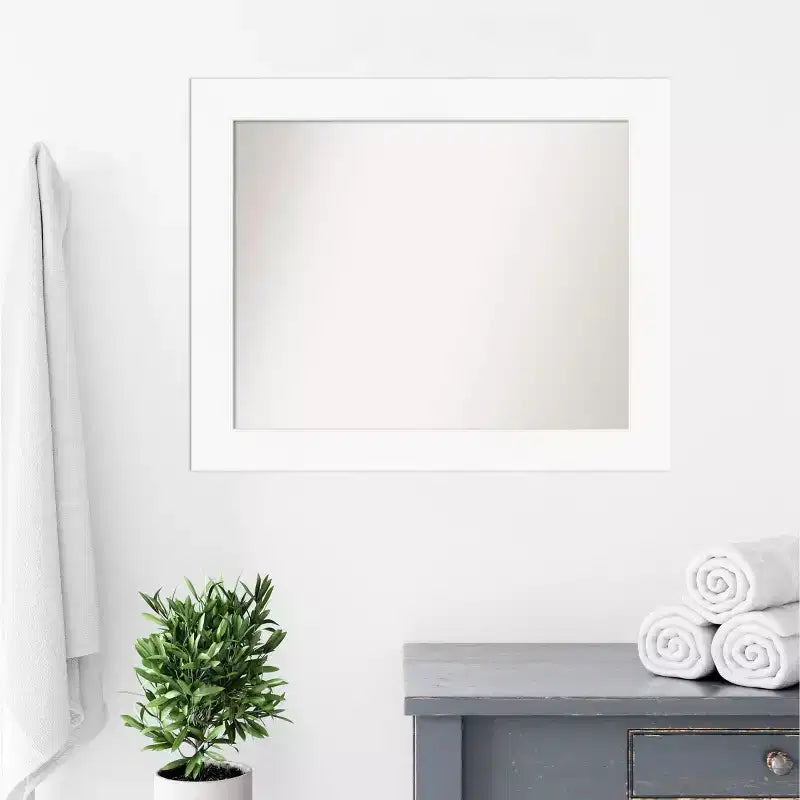 34" x 28" Non-Beveled Cabinet Bathroom Wall Mirror White - Amanti Art: Rectangle, Polystyrene Frame, Wall Mounted
