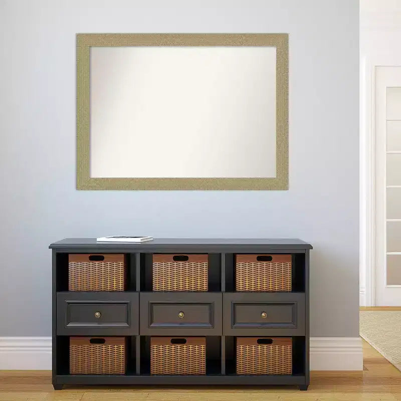 42" x 31" Non-Beveled Mosaic Bathroom Wall Mirror Gold - Amanti Art: Polystyrene Frame, Wall Mount