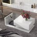 Modern Coffee Table with Tempered Glass, Wooden High-gloss UV Surface, 2-Tier Rectangle Center Table, White