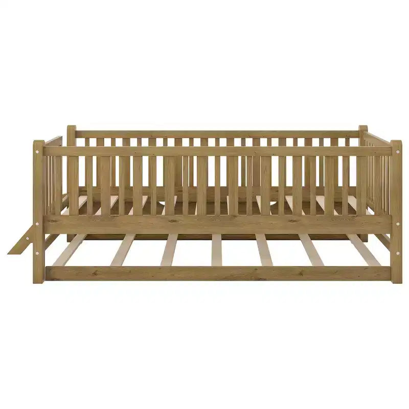 Lit plateforme en bois de taille double avec garde-corps et 2 tiroirs