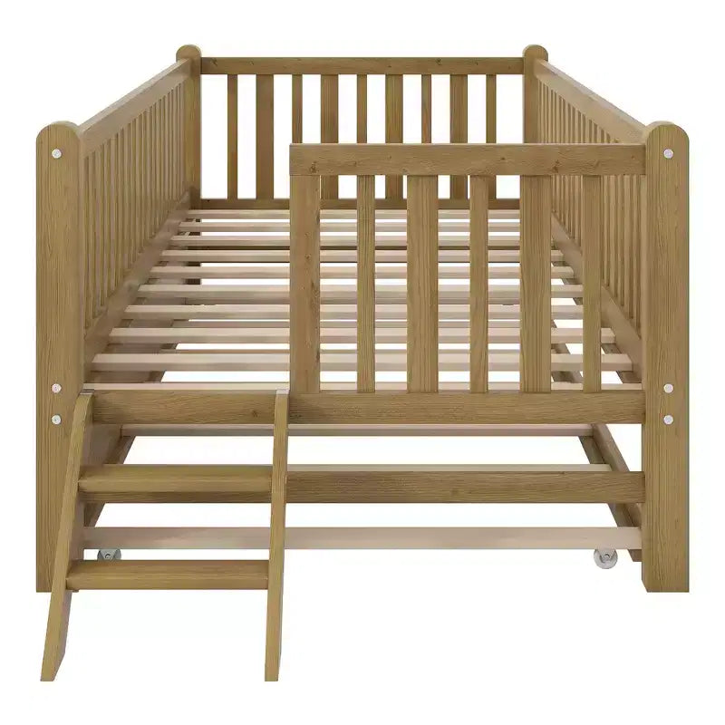 Lit plateforme en bois de taille double avec garde-corps et 2 tiroirs