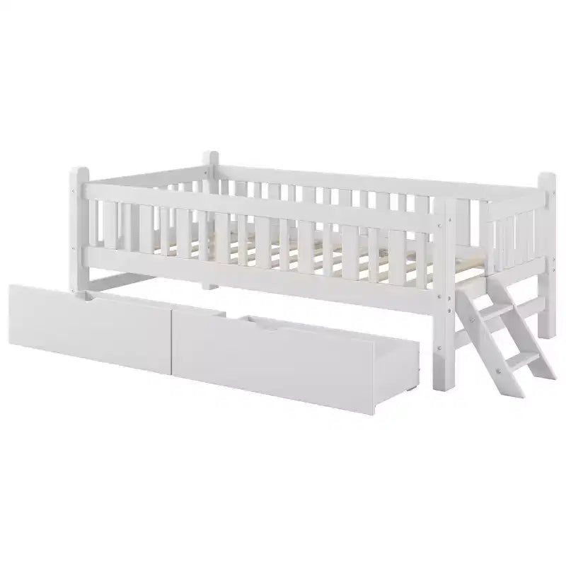 Lit plateforme en bois de taille double avec garde-corps et 2 tiroirs