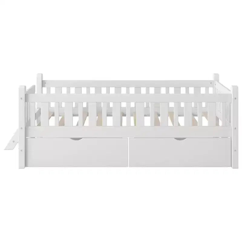 Lit plateforme en bois de taille double avec garde-corps et 2 tiroirs