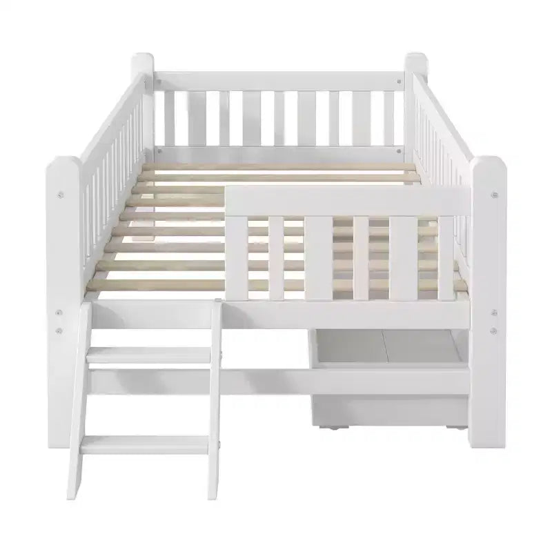Lit plateforme en bois de taille double avec garde-corps et 2 tiroirs