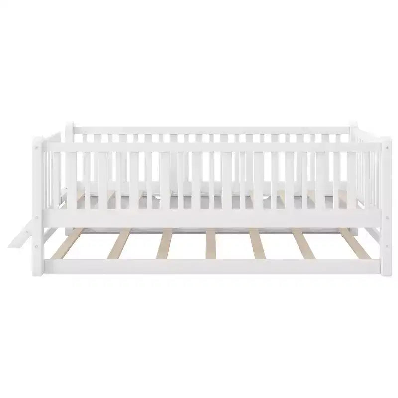 Lit plateforme en bois de taille double avec garde-corps et 2 tiroirs