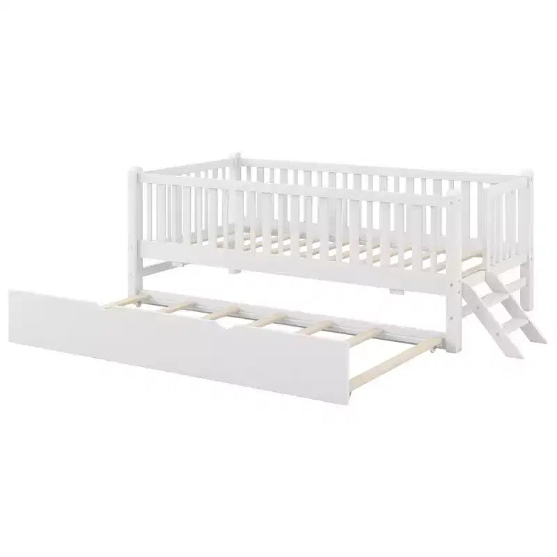 Lit plateforme en bois de taille double avec garde-corps et 2 tiroirs