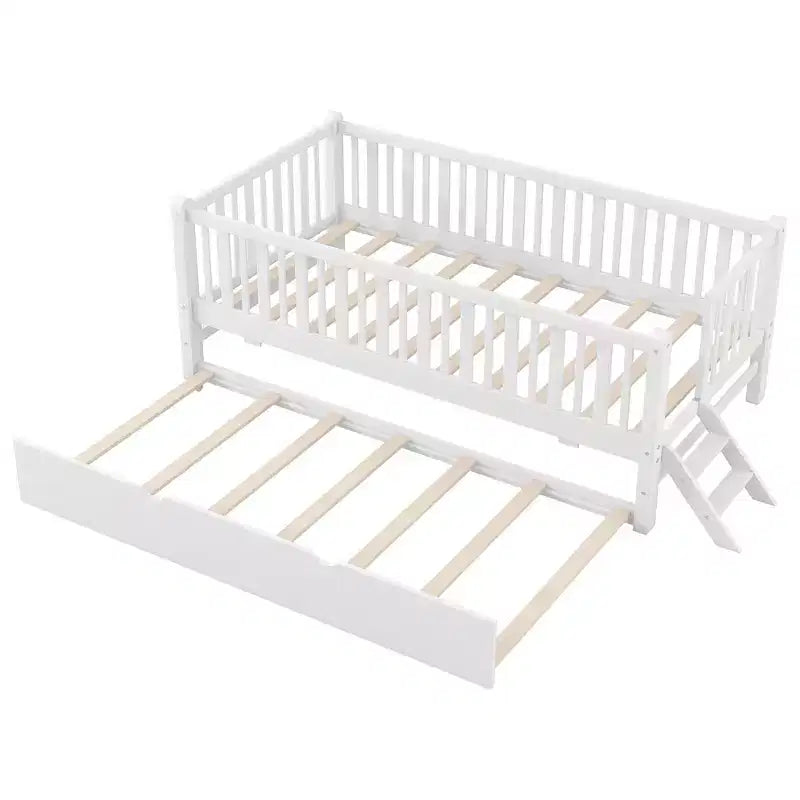 Lit plateforme en bois de taille double avec garde-corps et 2 tiroirs