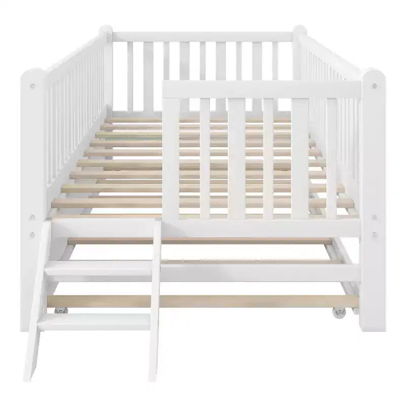 Lit plateforme en bois de taille double avec garde-corps et 2 tiroirs