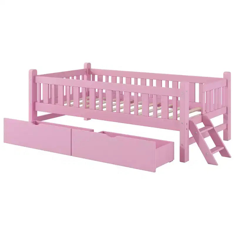 Lit plateforme en bois de taille double avec garde-corps et 2 tiroirs