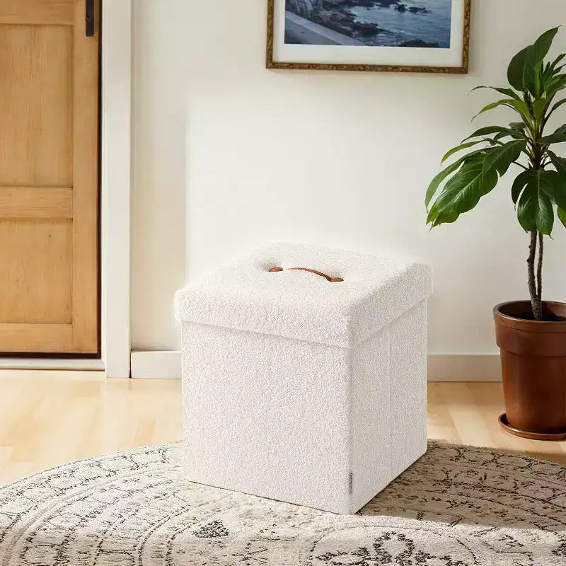Pouf pliant avec rangement caché, repose-pieds carré de 38 cm, capacité de charge de 300 kg