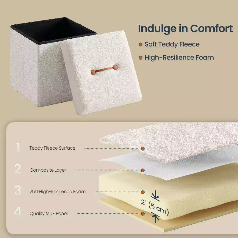 Pouf pliant avec rangement caché, repose-pieds carré de 38 cm, capacité de charge de 300 kg