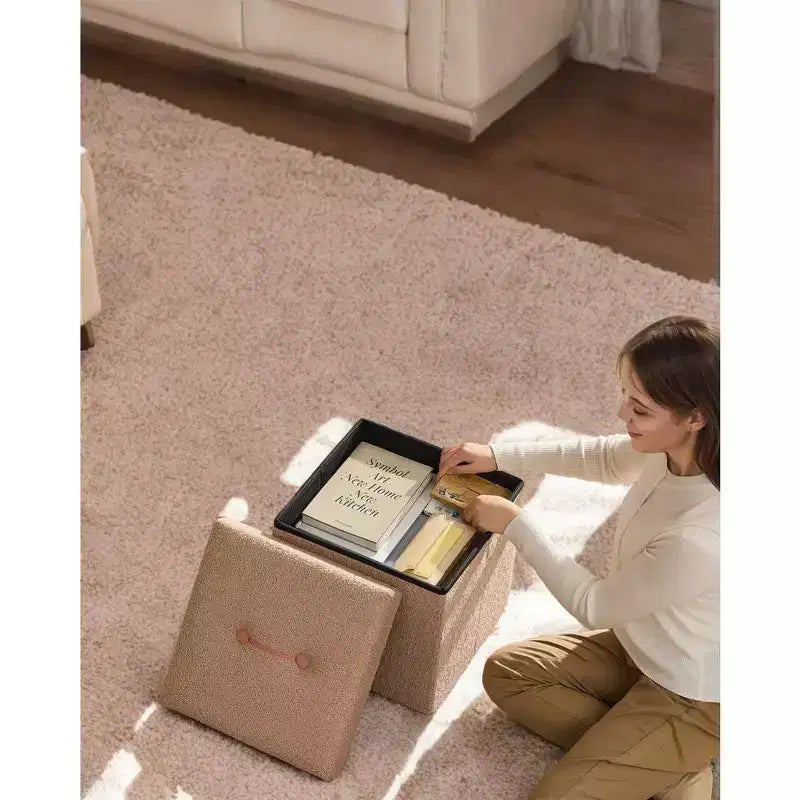Pouf pliant avec rangement caché, repose-pieds carré de 38 cm, capacité de charge de 300 kg