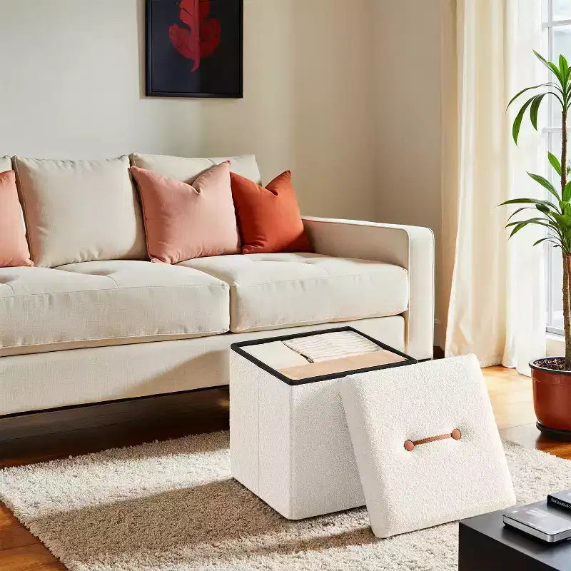 Pouf pliant avec rangement caché, repose-pieds carré de 38 cm, capacité de charge de 300 kg