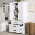 Whisen Tall White Bathroom Cabinet, Large Storage Cabinet with Double Doors, Drawers and Adjustable Shelf