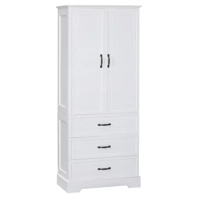 Meuble de salle de bain haut blanc, grande armoire de rangement avec double portes, tiroirs et étagère réglable