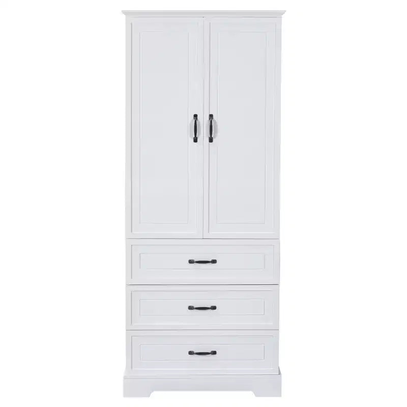 Meuble de salle de bain haut blanc, grande armoire de rangement avec double portes, tiroirs et étagère réglable