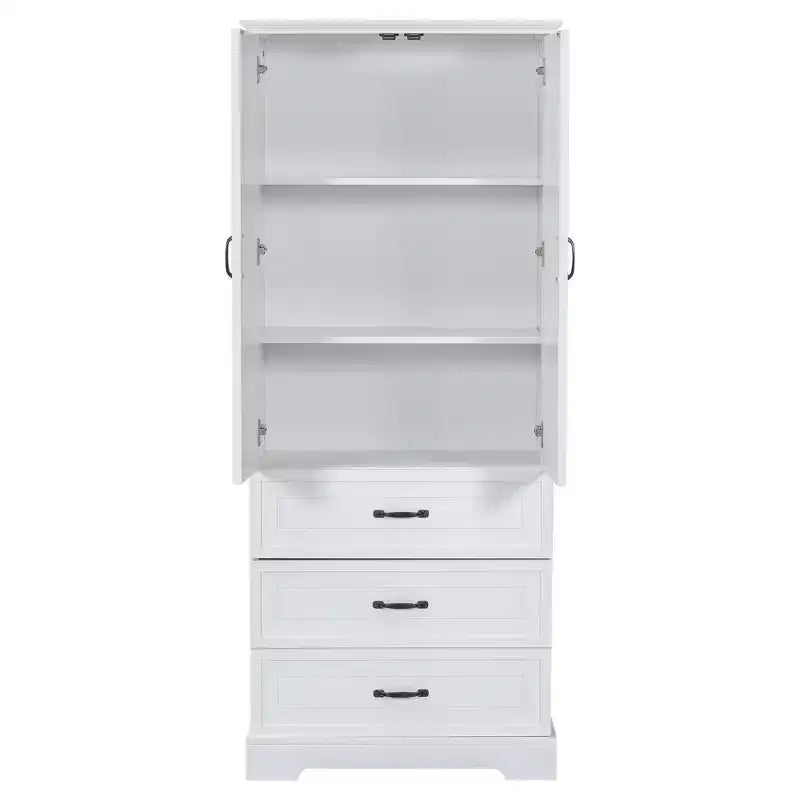 Meuble de salle de bain haut blanc, grande armoire de rangement avec double portes, tiroirs et étagère réglable