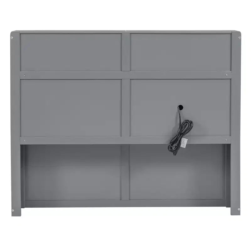 Lit plateforme hydraulique grand lit/queen size avec tête de lit LED de rangement, station de charge, 2 tiroirs et espace de rangement sous le lit, blanc/gris