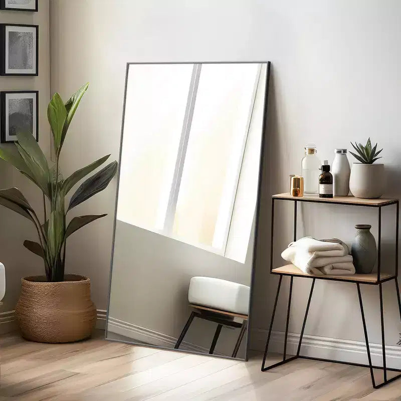 Aluminum Alloy Thin Edge Right Angle Rectangle Black Full Length Mirror 130x80x2cm (Without Bracket)