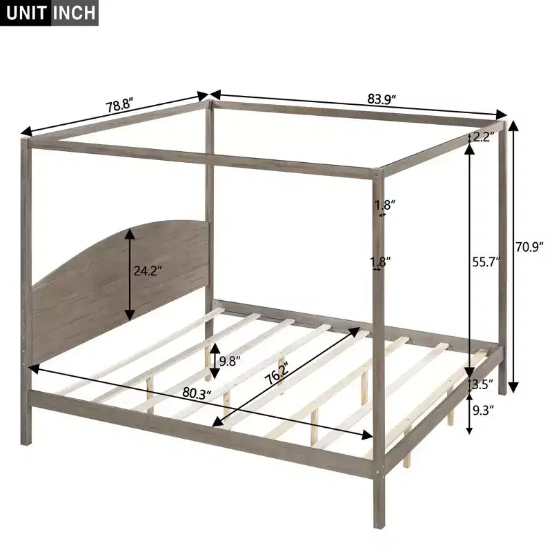 Lit à baldaquin king size de style minimaliste avec tête de lit incurvée et pieds de support en bois