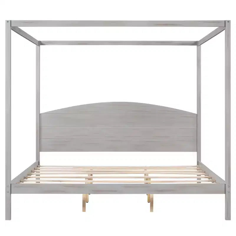 Lit à baldaquin king size de style minimaliste avec tête de lit incurvée et pieds de support en bois