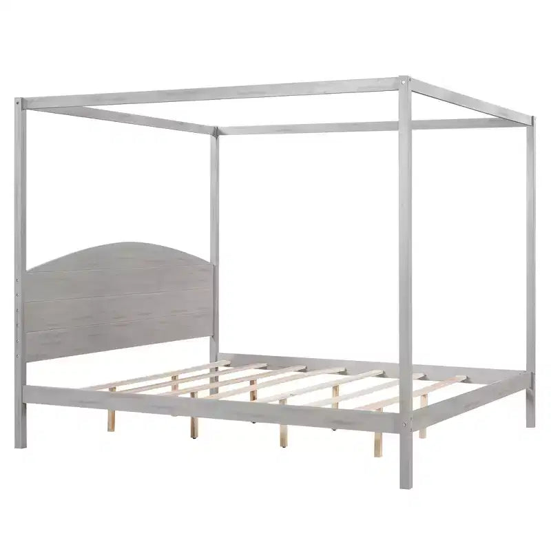 Lit à baldaquin king size de style minimaliste avec tête de lit incurvée et pieds de support en bois