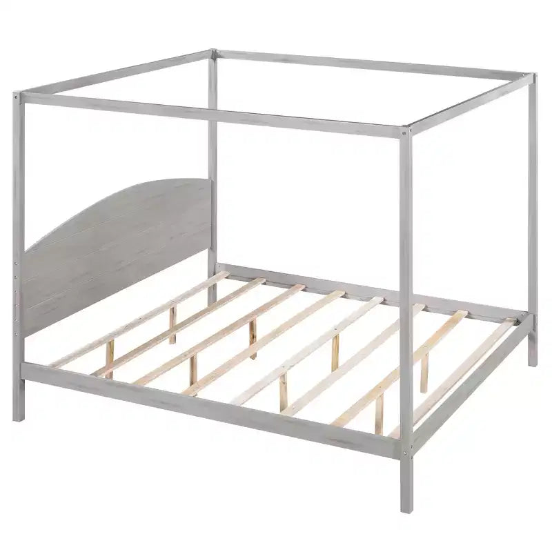 Lit à baldaquin king size de style minimaliste avec tête de lit incurvée et pieds de support en bois