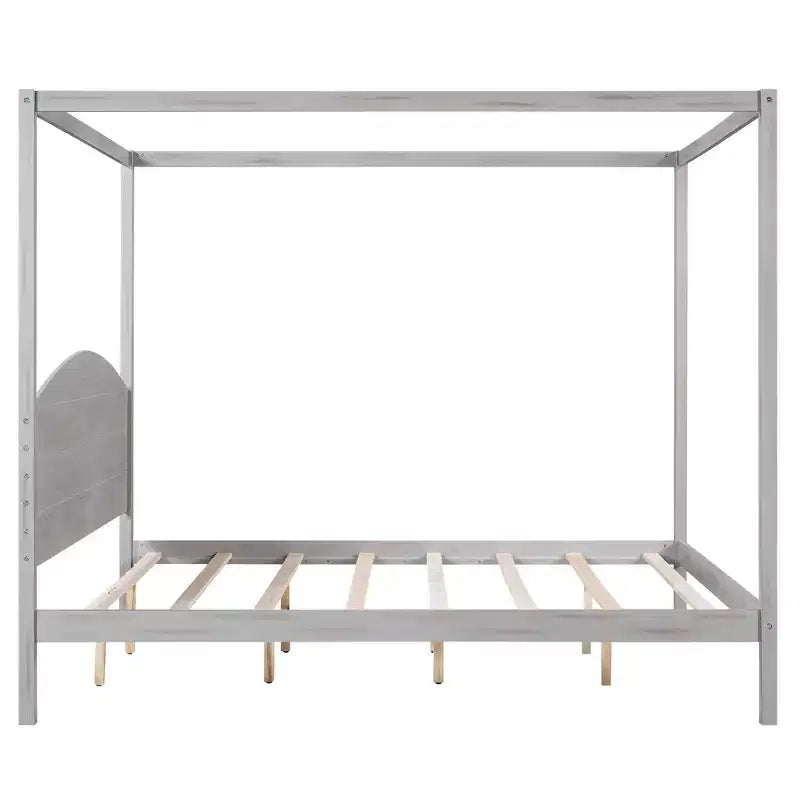 Lit à baldaquin king size de style minimaliste avec tête de lit incurvée et pieds de support en bois