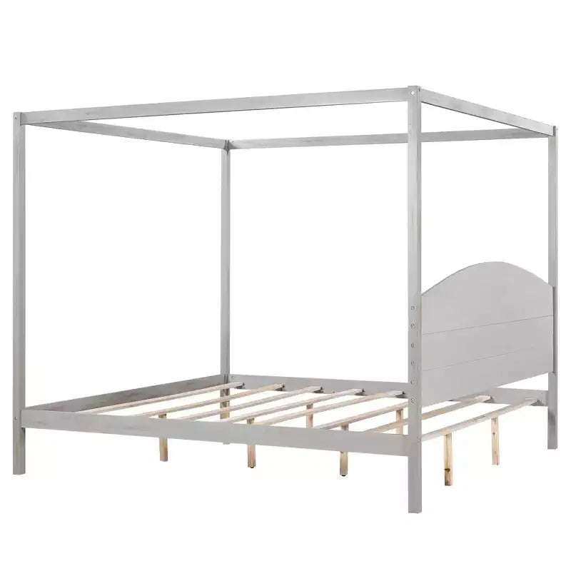 Lit à baldaquin king size de style minimaliste avec tête de lit incurvée et pieds de support en bois