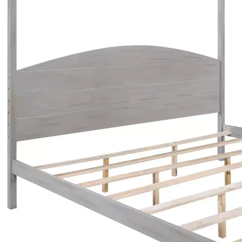 Lit à baldaquin king size de style minimaliste avec tête de lit incurvée et pieds de support en bois