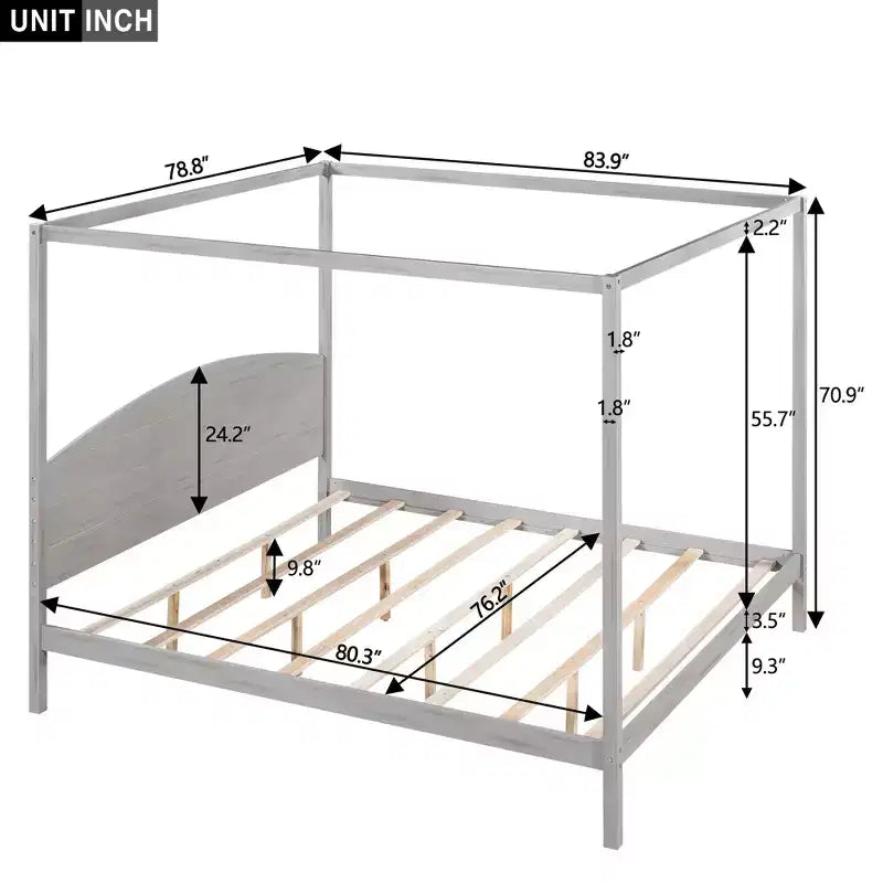 Lit à baldaquin king size de style minimaliste avec tête de lit incurvée et pieds de support en bois