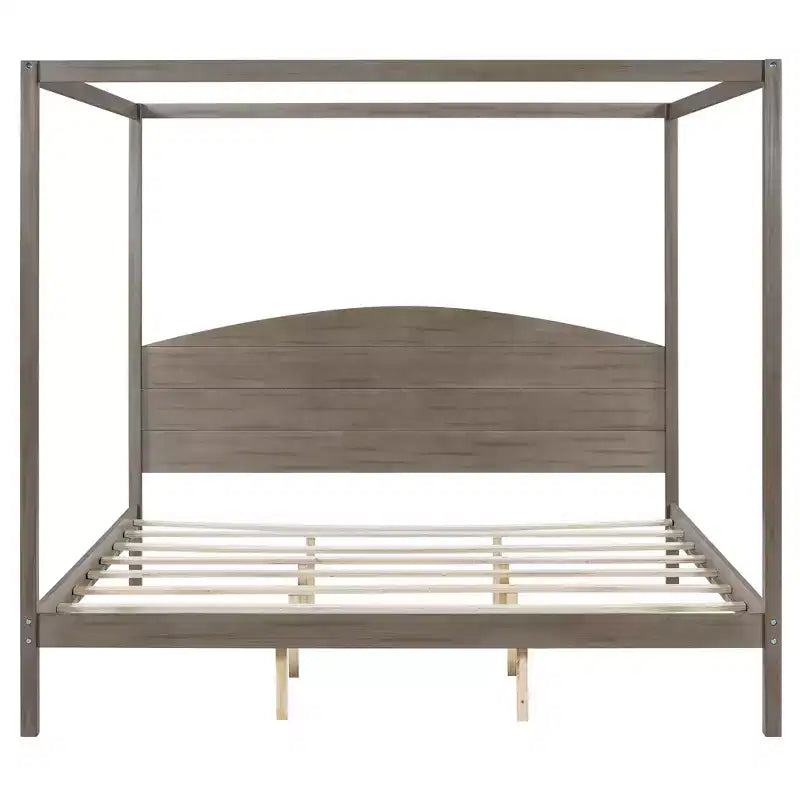 Lit à baldaquin king size de style minimaliste avec tête de lit incurvée et pieds de support en bois